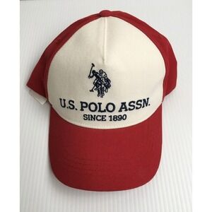 US Polo Assn Blue w Red White Embroidery Adj Strapback HAT CAP Polo Horse Pony